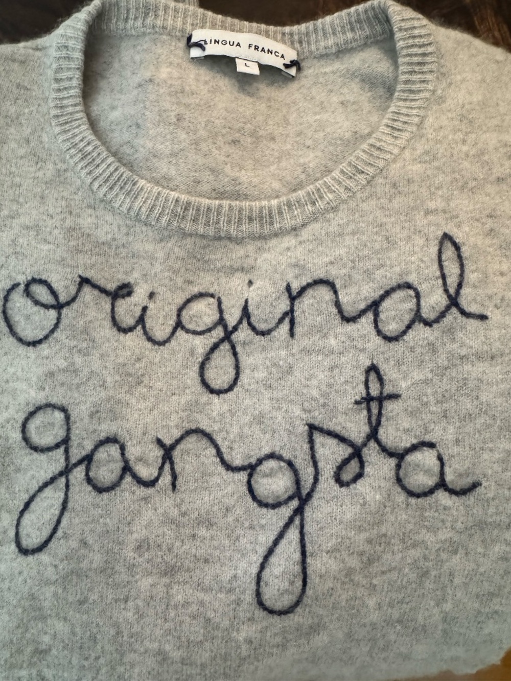 Lingua Franca Size L Grey sweater